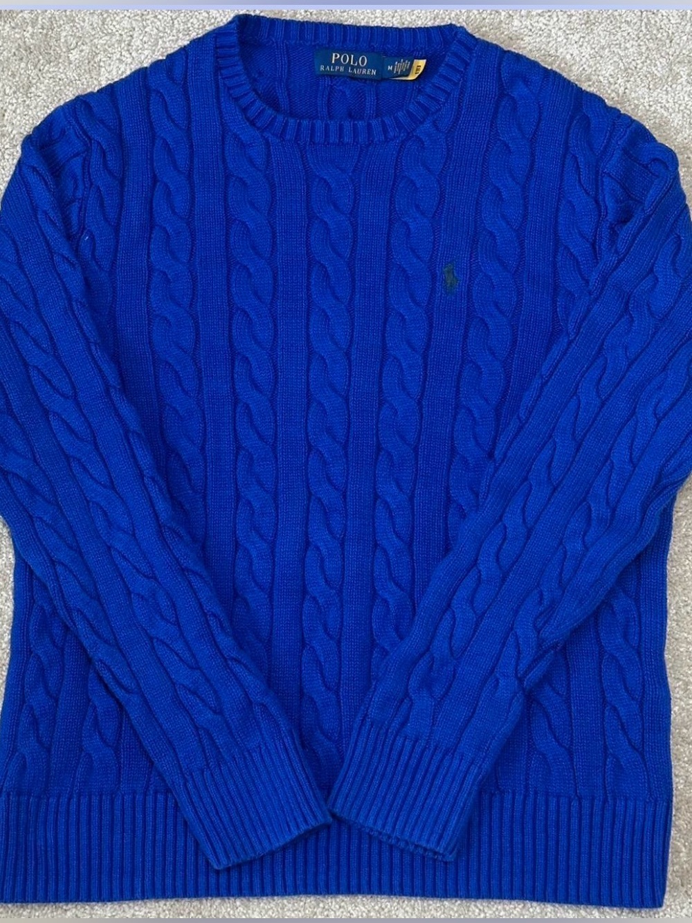 Ralph Lauren Men's Cable Knit Crewneck Sweater - Royal Blue size M